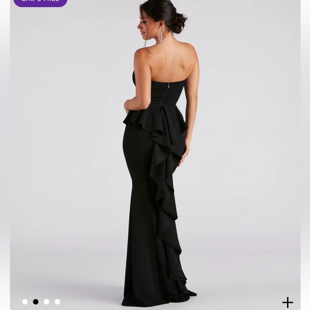 Windsor Elegant Black Strapless Ruffled Mermaid Dress size XS - Picture 3 of 10